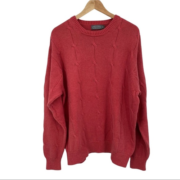 Talbots Mens Pima Cotton Crewneck Sweater Size Large Coral Orange - Picture 1 of 16